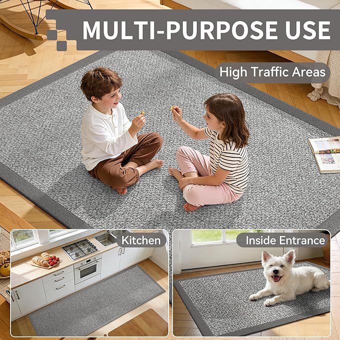 Washable Hallway Runner Rug 2x5 Jute Like Kitchen Runner Mat Rugs Non Slip, Woven Soft Entryway Farmhouse Runner Boho Floor Carpet for Indoor Laundry Hall Backdoor Bedroom Living Room, Grey