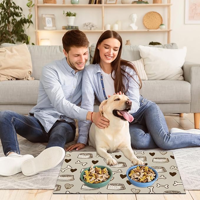Eizlang Dog Cat Food Mat,12"x20" Inches Rapid Absorbent Pet Feeding Mat,Pets Placemat Water Bowl Mats with Rubber Backing,No Stains Cat Dog Feeding Mats Indoor,Pet Accessories Supplies,Brown Dogs Paw
