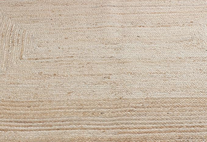 Scalloped Edge Rug, Hand Woven Natural Jute Area Rug, 10x16 Ft Beige & Multicolor Braided Sisal Kilim Rugs for Living Room, Kitchen, Entryway, Farmhouse