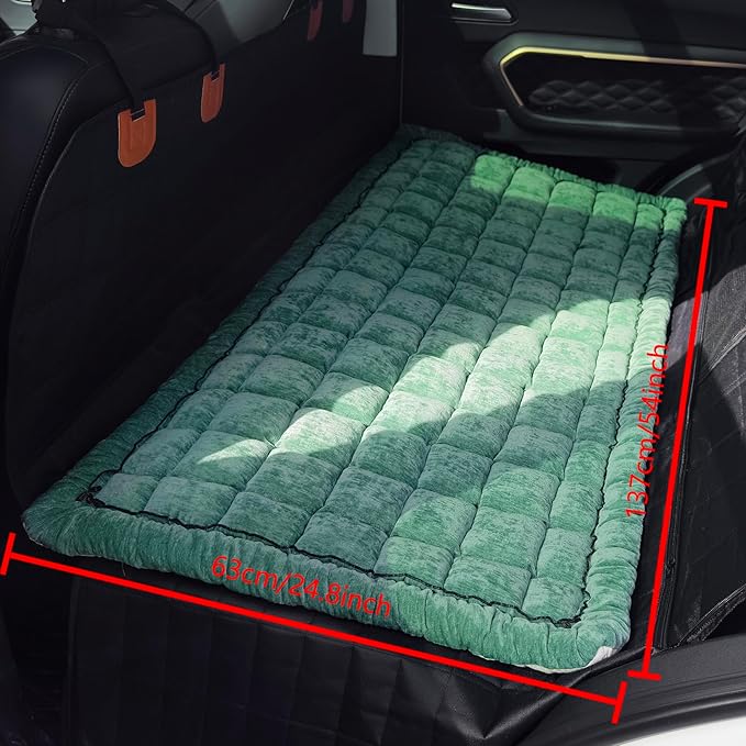 AEEISHOMEREFORM Backseat Pet Bed Mat, Truck Plaid Dog Bed for Car Back Seat, Deluxe Dog Seat Covers, Non-Slip Travel Pet Mat, Fit for Backseat Extenders and Trucks SUVs (Green, 24.8x54 inch)