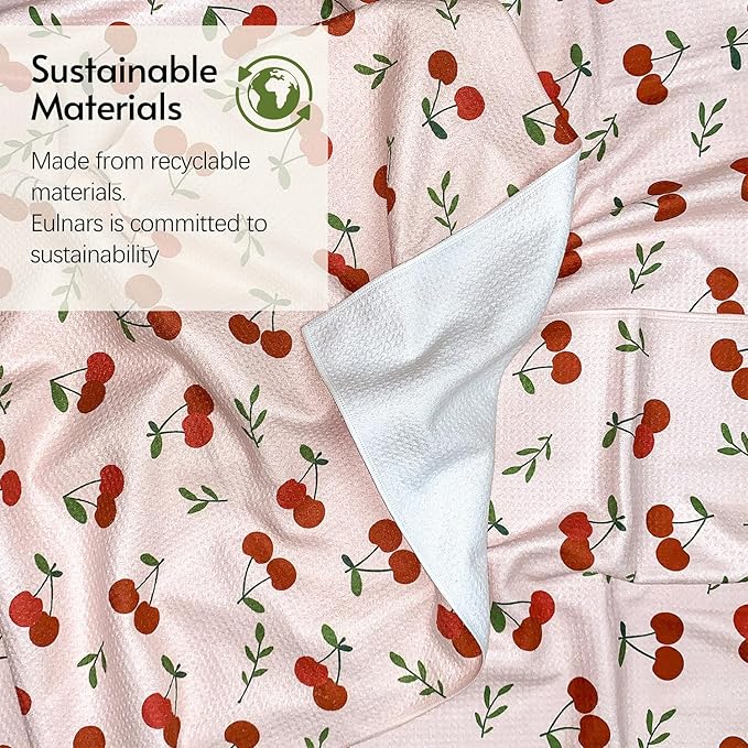Eulnars Kitchen Towels, Premium Dish Towels for Kitchen Drying, 18" x 30" Tea Towels, Quick Dry Microfiber Dish Cloths, Ocean Sakura Series, 2-Pack
