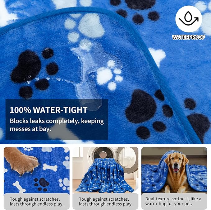 AIWEK Dog Blanket Paw Bone Pattern 1 Pack 3 Colorful 40"*30" Super Soft Warm Flannel Sofa Cover Car Bed Protector, Urine Proof Washable Outdoor Pet Blanket for Puppy Large Dogs & Cats