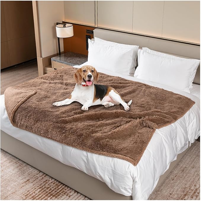 Calming Pet Blankets for Cats Fluffy Long Faux Fur Dogs Blanket for Couch Covers Waterproof Soft and Cozy Pets Cover on Sofa and beds Protective(Brown,S-40x28in)