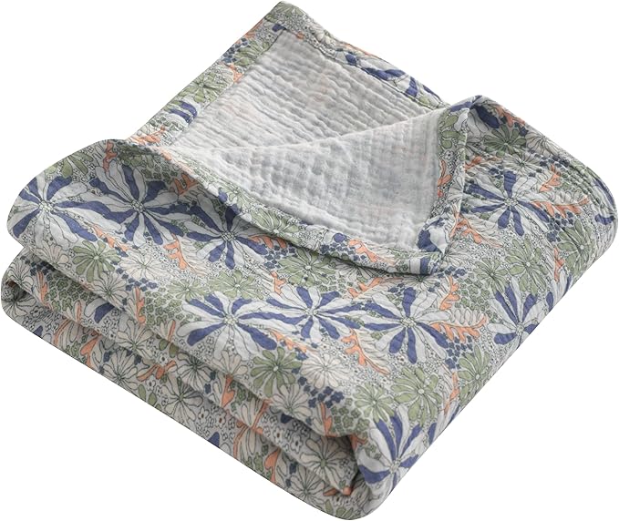 NTBAY 2 Layer Muslin Cotton Baby Swaddle Blanket, 42x60 Soft and Breathable Receiving for Newborns and Infants, Perfect for Crib, Stroller, Travel, Lightweight Nursery Blanket, Retro Floral Botanical