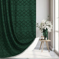 Siiluminisoy Extra Long Dark Green Boho Woven Fabric Cute 96 Inch Shower Curtain, 72 x 96 Tufted Chevron Textured Striped Modern Farmhouse Minimalist Cloth Shower Curtain for Bathroom