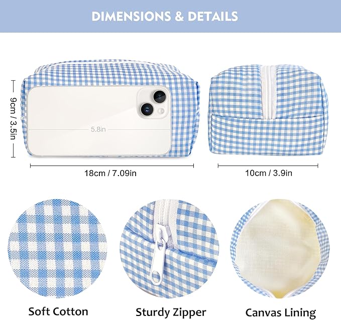 STARDW Checkered Makeup Bag Cute Cosmetic Bags for Women and Girls, Travel Toiletry Bag, Small Zipper Makeup Pouch, Purse Organizer Pouches Canvas Lining