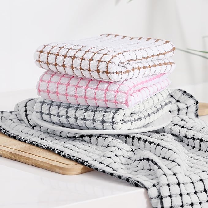 Kitinjoy Cotton 12 Pack Terry Kitchen Towels, 16 x 25 Inches Super Soft and Absorbent Dish Towels, Quick Drying Hand Towels for Kitchen Drying, Grey