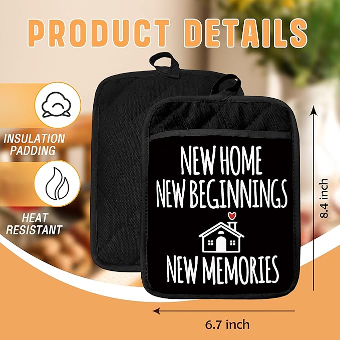 House Warming Gifts New Home Pot Holders with Pockets, Housewarming Gifts for Women Men, New Homeowner Gift Oven Pot Holders Heat Resistant Oven Mitts Hot Pads for Kitchen Baking Cooking