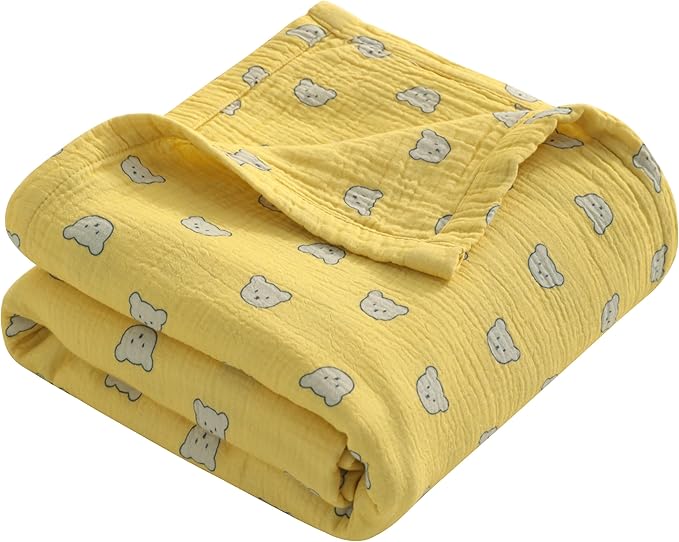 NTBAY 4 Layer Muslin Cotton Toddler Blanket, 30x40 Soft and Breathable Receiving for Newborns and Infants, Perfect for Crib, Stroller, Travel, Lightweight Nursery Blanket, Honey Bear