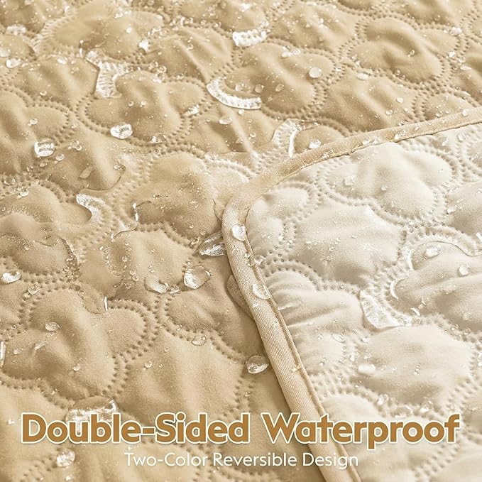 FunFurry Waterproof Dog Blanket, Couch Cover for Dogs Washable, Reversible Dog Bed Cover, Couch Furniture Protector. (Dark＆Light Beige, 82 X 120 Inch - 1 Pack)