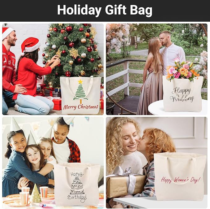 Segarty Canvas Tote Bag, 12 Pack 18x15 Blank Canvas Tote for Women, Reusable Bags Aesthetic with Natural Cotton and Shoulder Strap, Bulk for Gift，DIY, Grocery Shopping, Beach, Travel