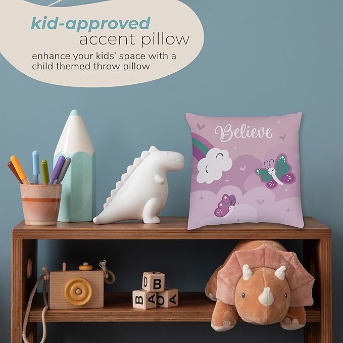 Kids Unicorn Throw Pillow - 16" x 16" - Double-Sided Printing - Includes Insert - Kids Bedroom Accent Pillow - Nursery Decor - Printed in USA