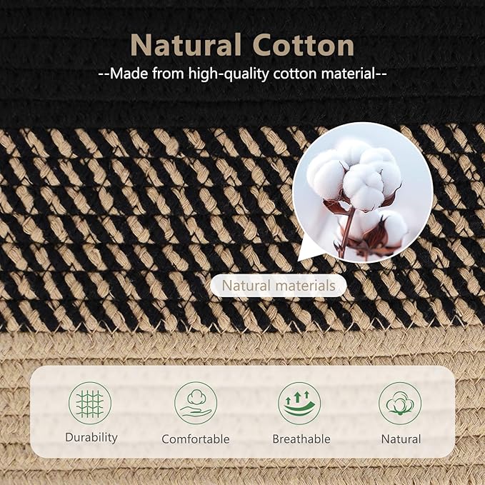 ECDYQXVU Cotton Rope Storage Basket, 15x10x9 Inches, Woven Basket for Shelves, Clothes, Towels, Books, and Laundry, Gradient Black/Brown (2 Pack)