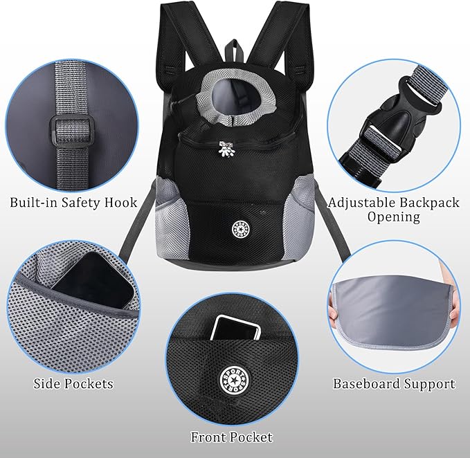 Pomodee Adjustable Pet Dog Carrier Backpack,Ventilated Breathable Pet Carrier for Small Dogs Cats,Cat Carrier Backpack with Safety Belt for Travel Hiking Outdoor,Max 14 lbs,Black