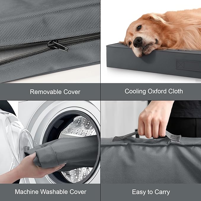 Tail Stories Outdoor Dog Bed for Medium Dogs, Waterproof Dog Crate Mat Orthopedic Egg Crate Foam Pet Bed with Washable Removable Oxford Cover, Grey