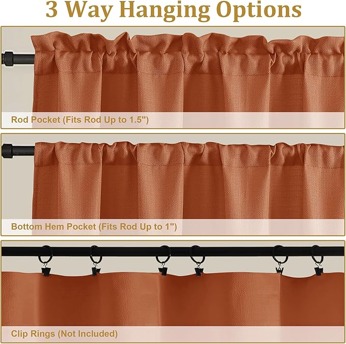 Lecloud Bessie Orange Curtains 54 Inch Length 2 Panels Set, Light Filtering Curtains Faux Linen Textured Drapes for Bedroom Living Room, Soft Airy Rod Pocket Window Treatments, Each 30 W x 54 L