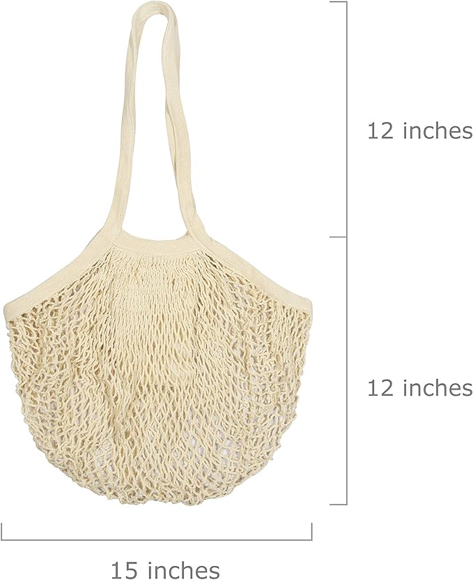 Cotton Mesh Grocery Bags - Reusable Grocery Net Bags - 100% Cotton Mesh Tote Shopping Totes - French Market, Premium Cotton String Tote for Farmers Market, Produce, Grocery or Beach Trip (3 Bags)