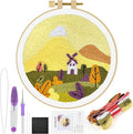 ERKOON Punch Needle Kit Adults Beginners, DIY Easy Landscapes Embroidery Set for Starter Art Craft, Needling Punch Project with Patterns, Tools, Yarns, Hoop, Instruction (Fall)