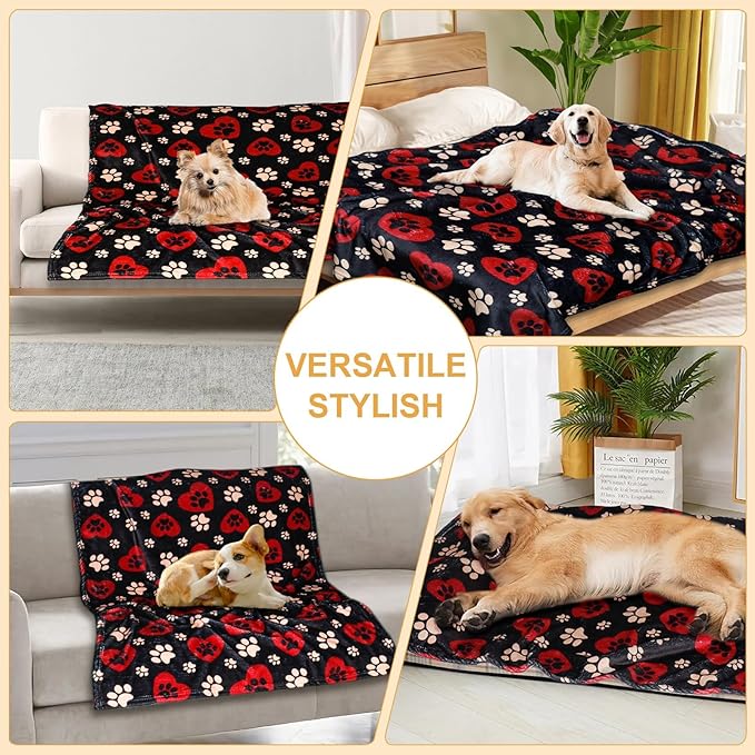Gowyeg Dog Blankets for Large Dogs, 50"x40" Blanket Washable, Fuzzy Soft Pet Mat Throw Cover for Kennel Crate Bed, Cute Paw Pattern, Cat Blanket, Gifts Medium Small Pet Essentials, Black Red