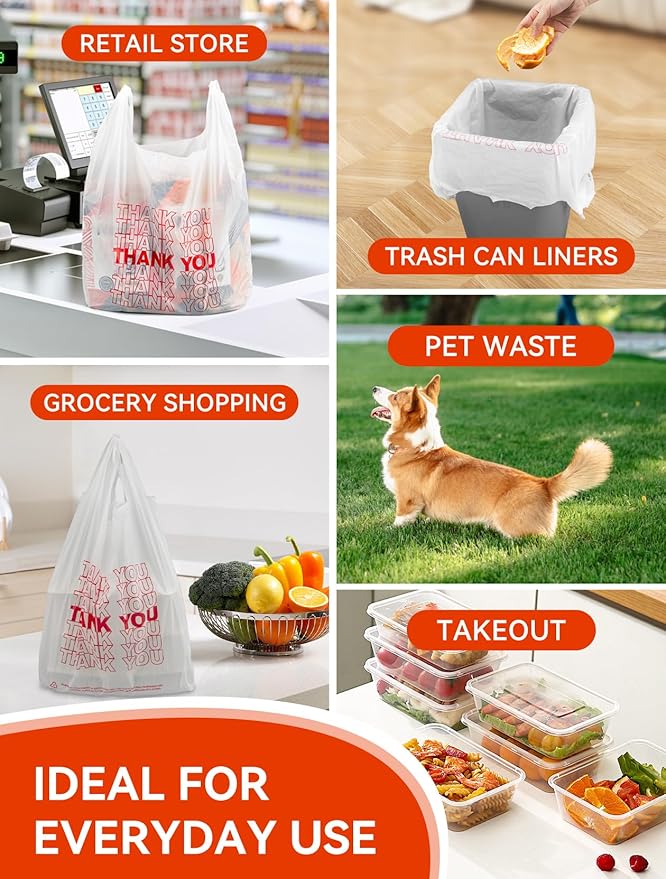 UMT Plastar 1000 Count Thank You Plastic Bags with Handles, 12" x 6" x 22", 14 Mic White Grocery Bags - Ideal for Grocery Stores, Retail, Restaurants, and Takeout