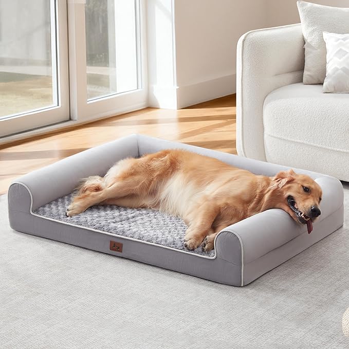 Warmrest Large Dog Beds Large Sized Dogs, Orthopedic XXL XL Dog Bed for Medium Size Dogs, Big Waterproof Couch Sofa with Removable Washable Cover for Pet, Light Grey, 45"*35"*7"