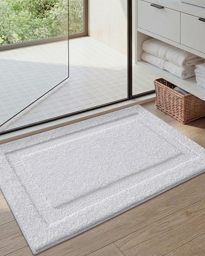 Color&Geometry Bathroom Rugs, Water Absorbent and Quick Dry Microfiber Bath Rugs-24"x36", Non-Slip, White