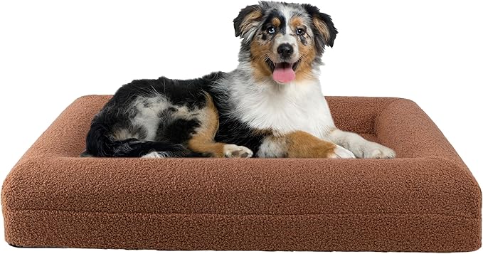 PETMAKER Orthopedic Pet Bed - 33in Medium Dog Bed with Supportive Bolster, Nonslip Bottom, and Removable Washable Cover - Memory Foam Puppy Bed for Medium Dogs - Dog Products (Brown)