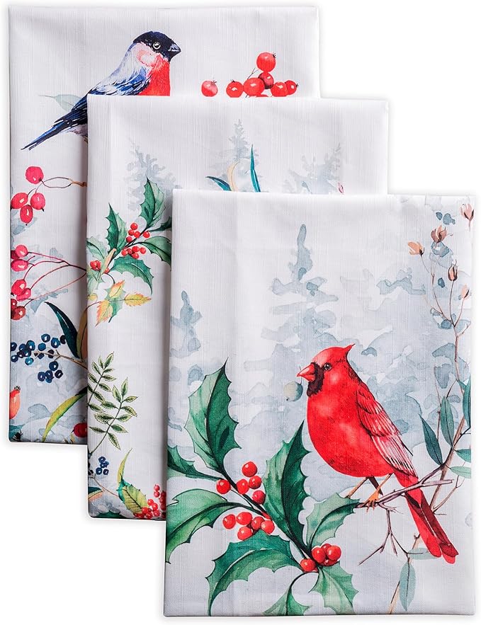 Maison d' Hermine Kitchen Towels Set of 3 100% Cotton 20" x 27.5" Reusable Cloth Tea Dish Towels Absorbent with Hanging Loop for Kitchen Dining Thanksgiving Christmas Decorations (Morzine)