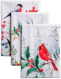 Maison d' Hermine Kitchen Towels Set of 3 100% Cotton 20" x 27.5" Reusable Cloth Tea Dish Towels Absorbent with Hanging Loop for Kitchen Dining Thanksgiving Christmas Decorations (Morzine)