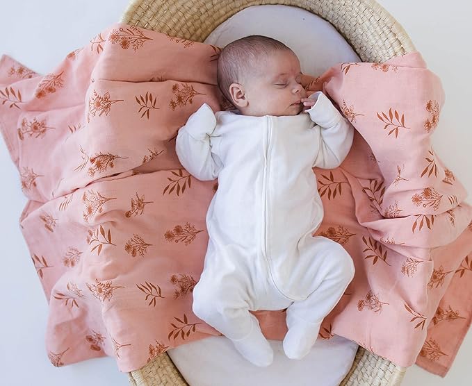 Leyl&Ari Muslin Swaddle Baby Blanket | 100% Organic Cotton Recieving Wrap (Peach/Neutral Set)