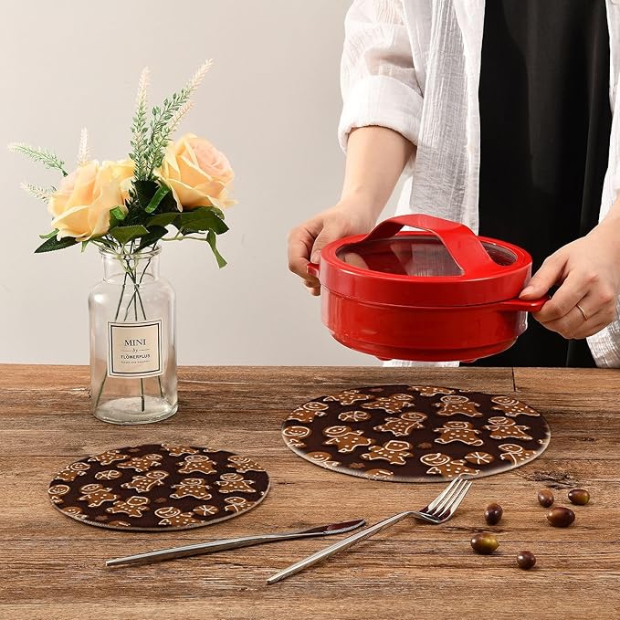 Brown Ginger Bread Trivets for Hot Dishes Pots and Pans Potholders Woven Trivet Cotton Round Large Pot Holder Decor Heat Resistant Hot Pads Mat for Table Counter Cooking Potholder Set of 2 (