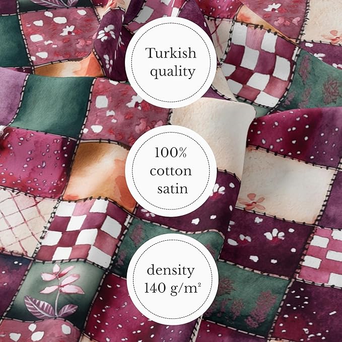 Plum Garden Patchwork Cotton Fabric – Elegant Burgundy & Green Patchwork Print Cotton 140 GSM, Panel 61 x 36.6 Inches, Pre-Cut Sewing Fabric Panel for Quilting, Crafts & Home Decor (USA Size)