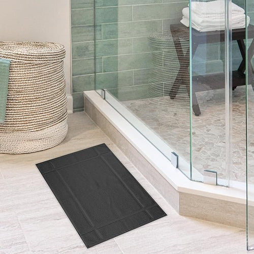 Ample Decor Pack of 2 100% Cotton 1350 GSM Bath Mats 34 x 20 Inches, Quick Dry Banded Border Shower Bathroom Floor Mat, Not Bathroom Rug - Grey, 2 Pack