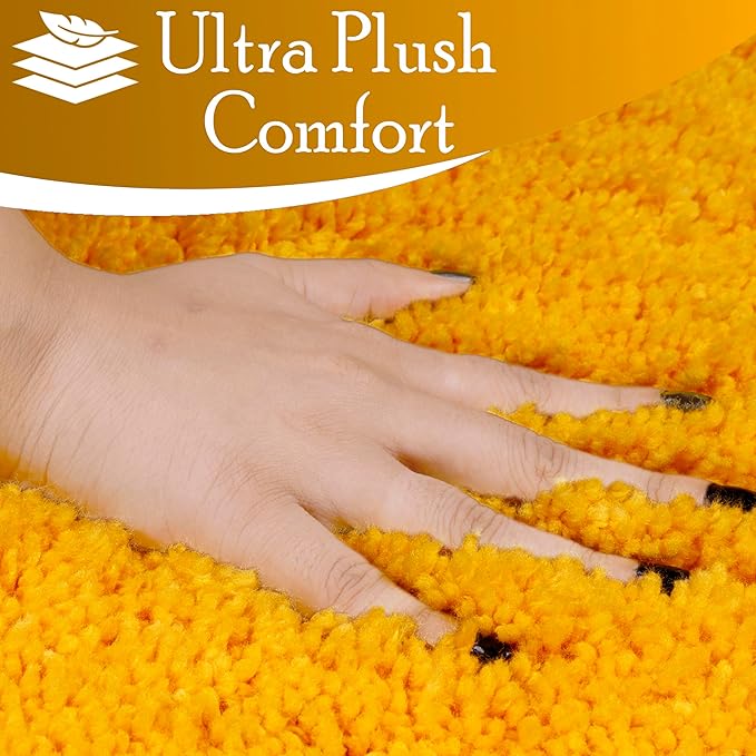 C23 Luxury Shag Bath Rug | 2200 GSM Ultra-Soft Plush Thick Bathroom Mat | 20"x32" Mustard Yellow High-Density Shaggy Rug | Non-Slip Natural Latex Back, Absorbent, Machine Washable, 1 Piece