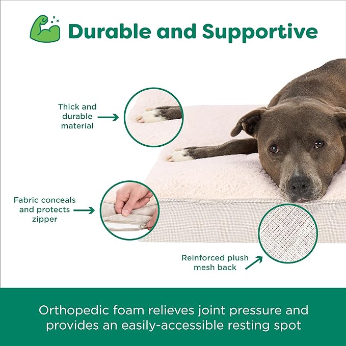 Furhaven Orthopedic Dog Bed – Classic Cushion with Plush Tufted Top, Supportive Foam Mattress, Removable Washable Cover, Joint Relief - Wheat, Jumbo