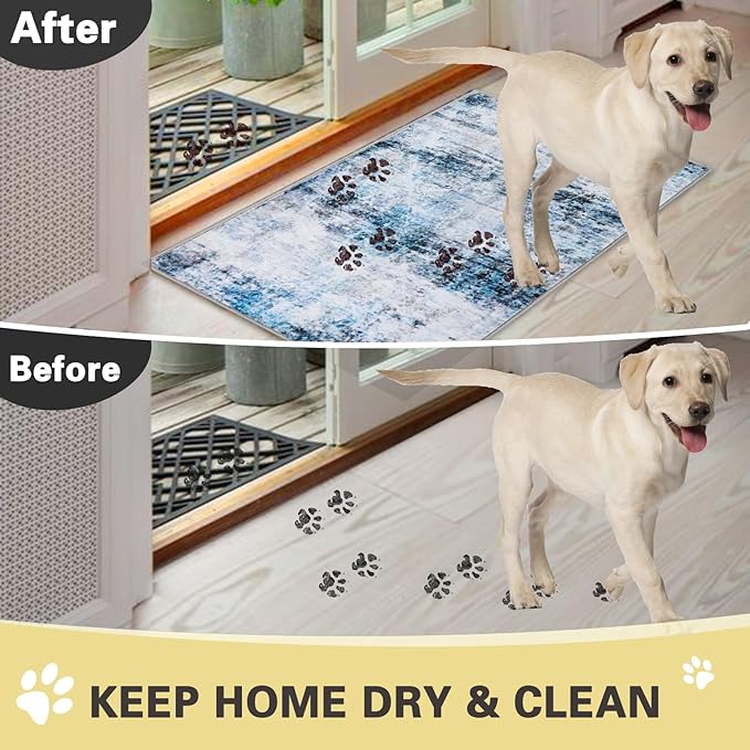 COMSLE Door Mat, Front Door Mat Indoor for Entrance Faux Wool Absorbent Non Slip Modern Throw Rug for Entryway Hallway Muddy Paws - Pet Friendly, 20x32 Inches,Smashing Blue Machine Washable