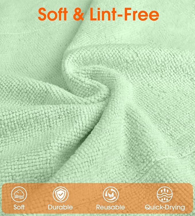 CHAUNCEY HOME Microfiber Cleaning Cloth Roll - 100 Pack Tear Away Microfiber Paper Towels, Reusable, Washable, Scratch-Free, Kitchen Towels for Car, Home, Kitchen, Glass, Dishes(Bean Green)