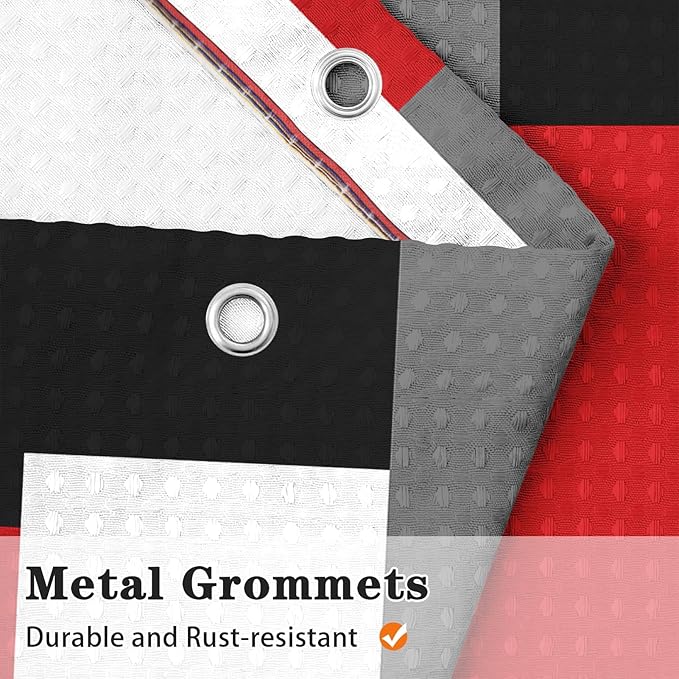 Culudea Geometric Red White Shower Curtain Set, Black and Gray Modern Bathroom Window Waterproof Shower Curtain Set for Bathroom Decor