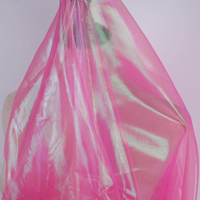 Sheer Iridescent Organza Fabric 58 Inches Wide - 5 Yards Precut - Shinny Wedding Party Decor Fairy Costume Voile Doll Clothes Sewing - Rosa