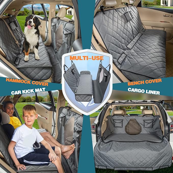 YEENIS Car Seat Cover for Dogs with Mesh Window, Bench and Hammock Combination - Detachable, Suitable for Most Vehicles (Grey, X-Large)