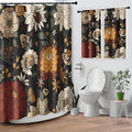 Culudea Boho Floral Black Shower Curtain Set, Vintage Flower Peony Plant Bathroom Window Waffle Textured Cloth Waterproof Shower Curtains for Bathroom Decor