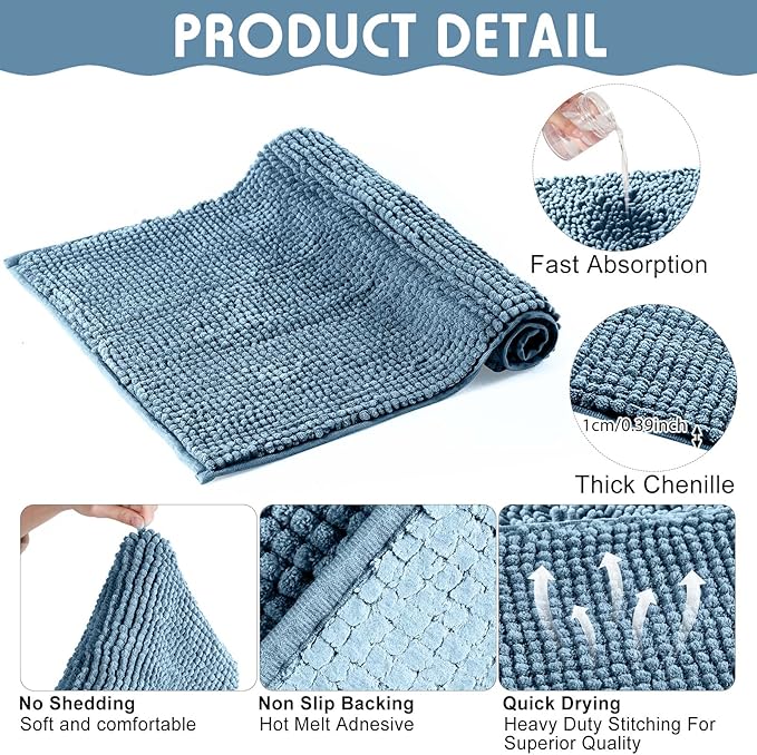 Amylove 4 Pcs Guinea Pig Cage Liner Guinea Pig Bedding Dog Door Mat for Muddy Pet Paws Washable Chenille Pee Pads Small Animal Sleeping Bed for Bunny Hamster(16 x 24 Inch,Rectangular,Blue)