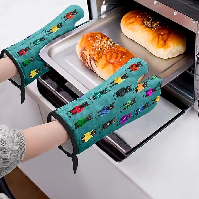 Cat Oven Mitts for Cat Lover,Heat Resistant Kitchen Gloves for Cooking Cooking, Grilling,Baking
