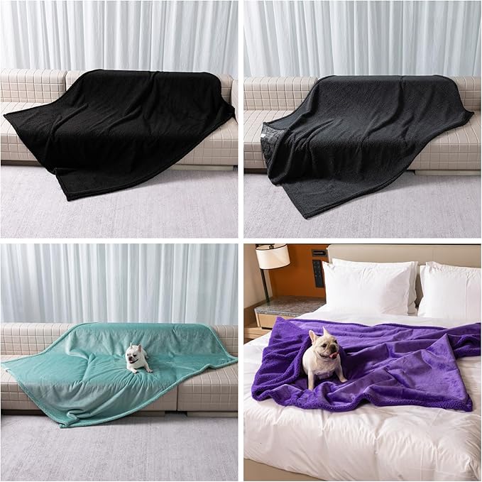 Maidewow Waterproof Dog Blanket Reversible Pet Bed Cover Puppy Blankets Leakproof Sofa Couch Cover Cat Pet Blanket for Warm Fluffy Washable Grey Mat-M