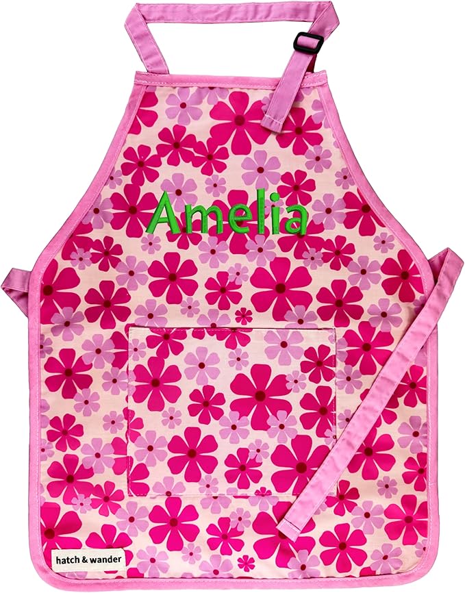 hatch & wander Kids Apron | Fun Kids Aprons for Cooking or Gardening | 4 Fun Designs & 2 Sizes | Kids Painting Apron