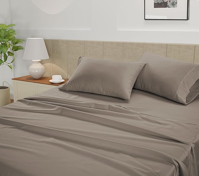 LANE LINEN Split King Sheet Set – 450 Thread Count 100% Cotton Cooling Sheets, Soft Breathable Sateen Weave, 15” Deep Pocket Fully Elasticized Fitted Sheet, Luxury Bedding Sheets & Pillowcases, Taupe