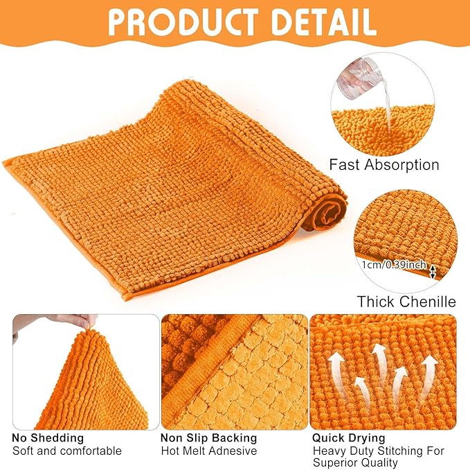 Amylove 4 Pcs Guinea Pig Cage Liner Guinea Pig Bedding Dog Door Mat for Muddy Pet Paws Washable Chenille Pee Pads Small Animal Sleeping Bed for Bunny Hamster(16 x 24 Inch,Rectangular,Orange)