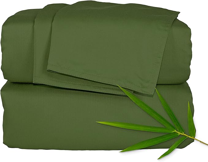 Pure Bamboo Full Sheets, Genuine 100% Organic Viscose Derived from Bamboo Bed Sheet Set, Luxuriously Soft & Cooling, Double Stitching, 2 Year Quality Promise (Full, Pesto)