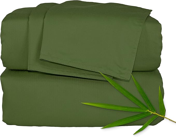 Pure Bamboo King Sheets, Genuine 100% Organic Viscose Derived from Bamboo Bed Sheet Set, Luxuriously Soft & Cooling, Double Stitching, 2 Year Quality Promise (King, Pesto)
