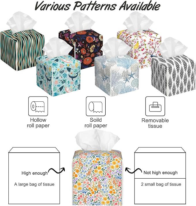 Spring Flowers Tissue Box Holder,Cube Tissue Box Cover Holder,Leather Facial Paper Organizer Dispenser Home for Bedroom Night Stands,Kitchen,Office and Car,5.2"×5.2"×5.2"